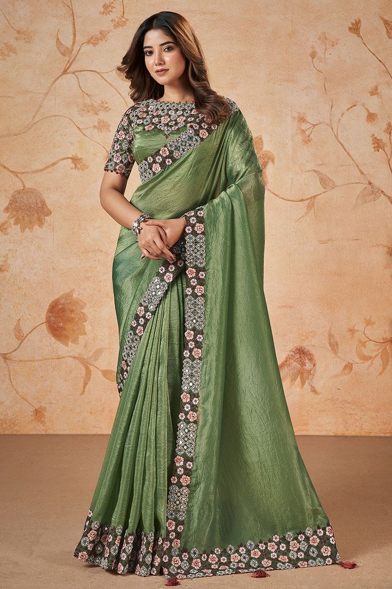 Charming Green Designer Saree for Wedding and Reception