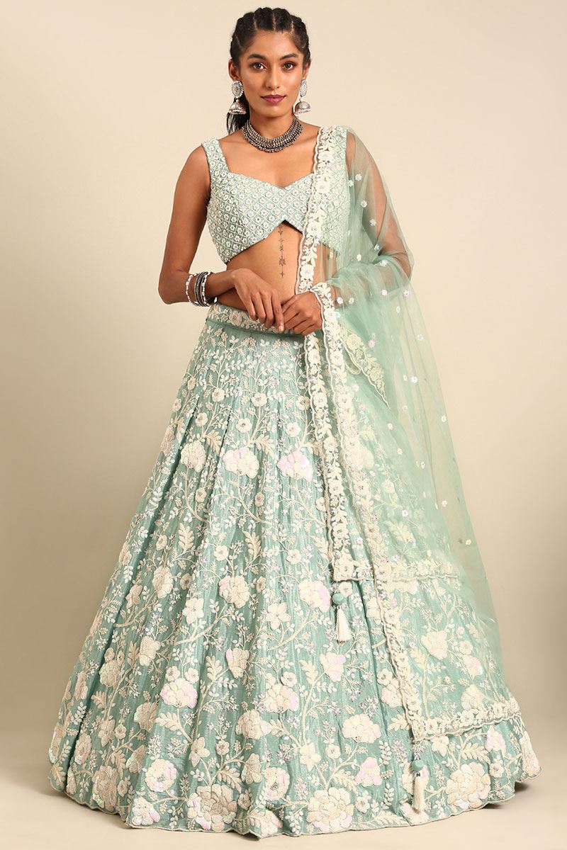 Heavenly Sea Green Designer Indo-Western Lehenga Choli for Sangeet and Reception