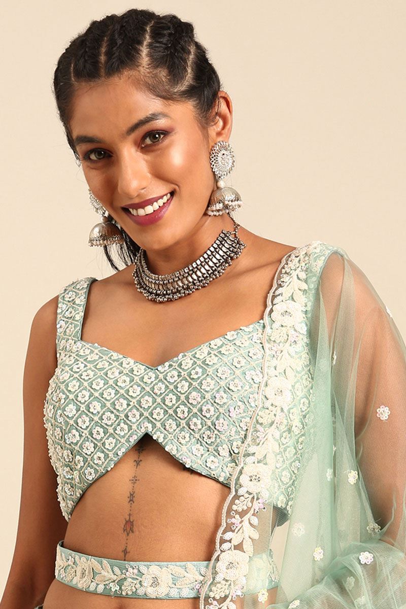 Heavenly Sea Green Designer Indo-Western Lehenga Choli for Sangeet and Reception
