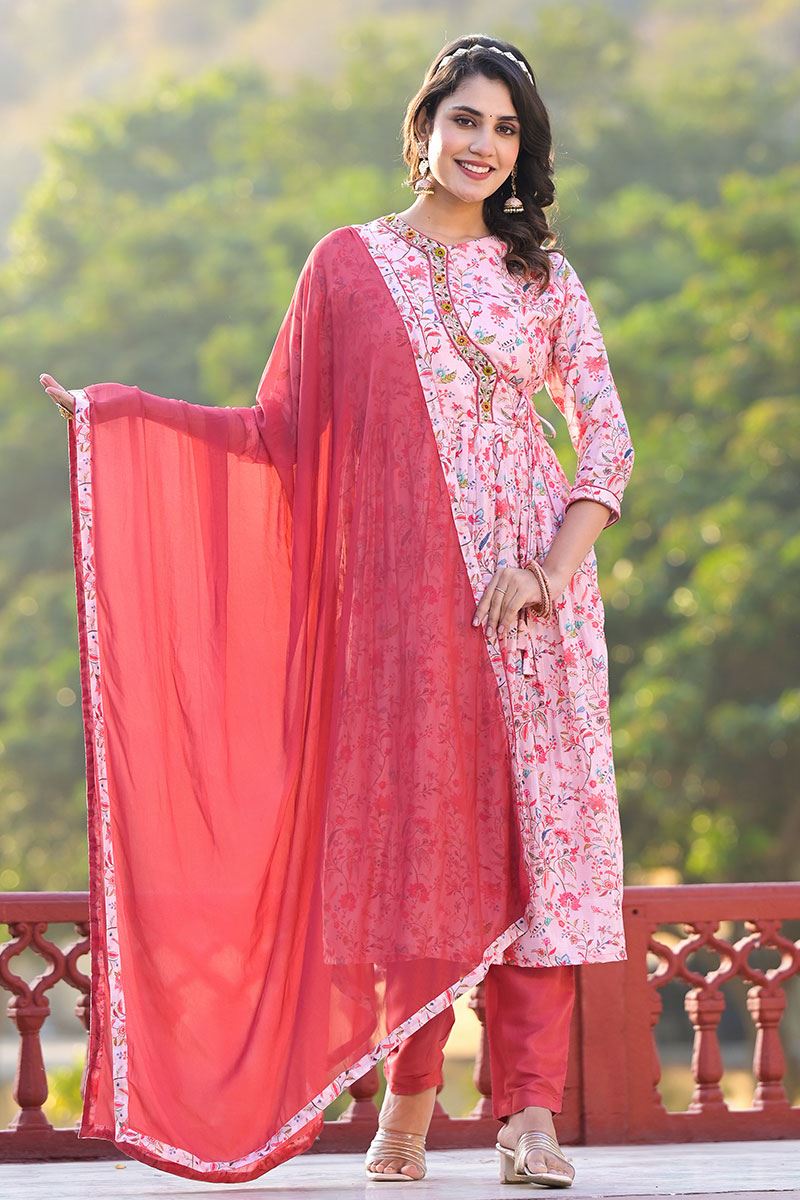 Impressive Light Pink Designer A-Line Suit for Party and Festival