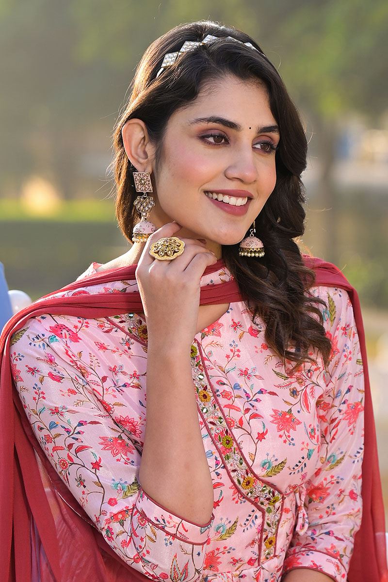 Impressive Light Pink Designer A-Line Suit for Party and Festival