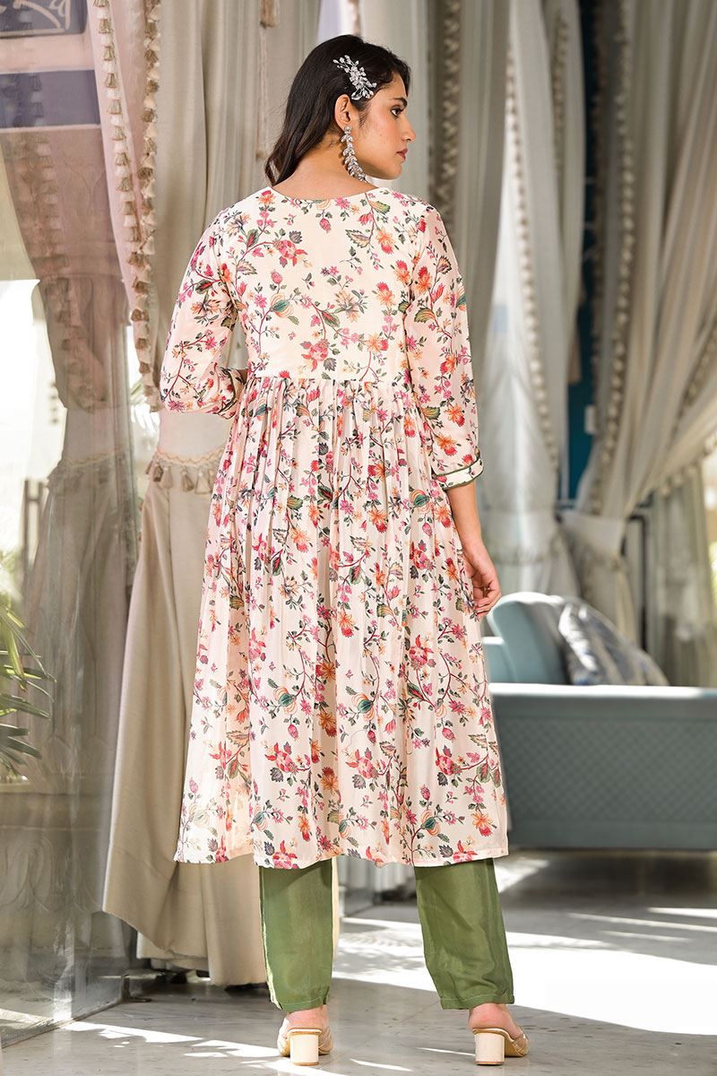 Divine Cream Designer A-Line Suit for Party and Festival