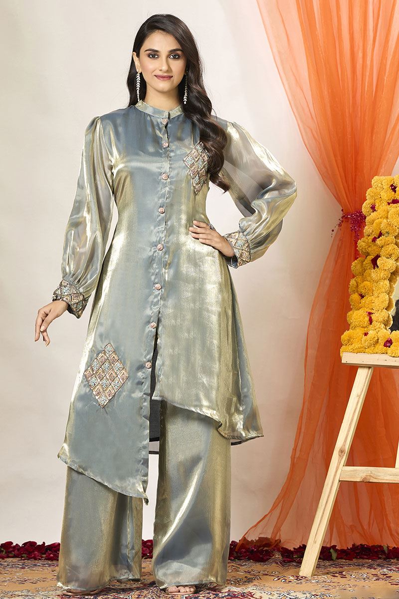 Appealing Green Designer Indo-Western Outfit for Party and Mehendi Co-ord Set