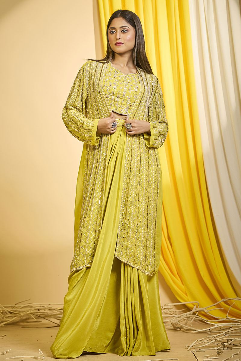 Beautiful Yellow Designer Indo-Western Outfit for Party and Haldi