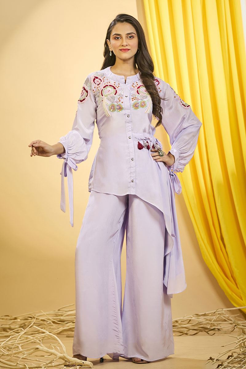 Outstanding Lavender Designer Palazzo Suit for Party and Festive wear