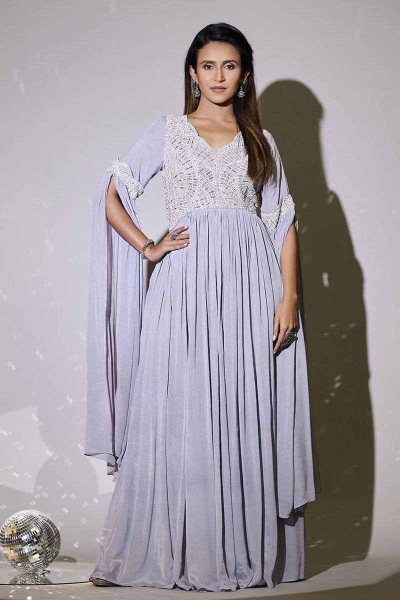 Marvelous Lavender Georgette Designer Gown for Party and Engagement