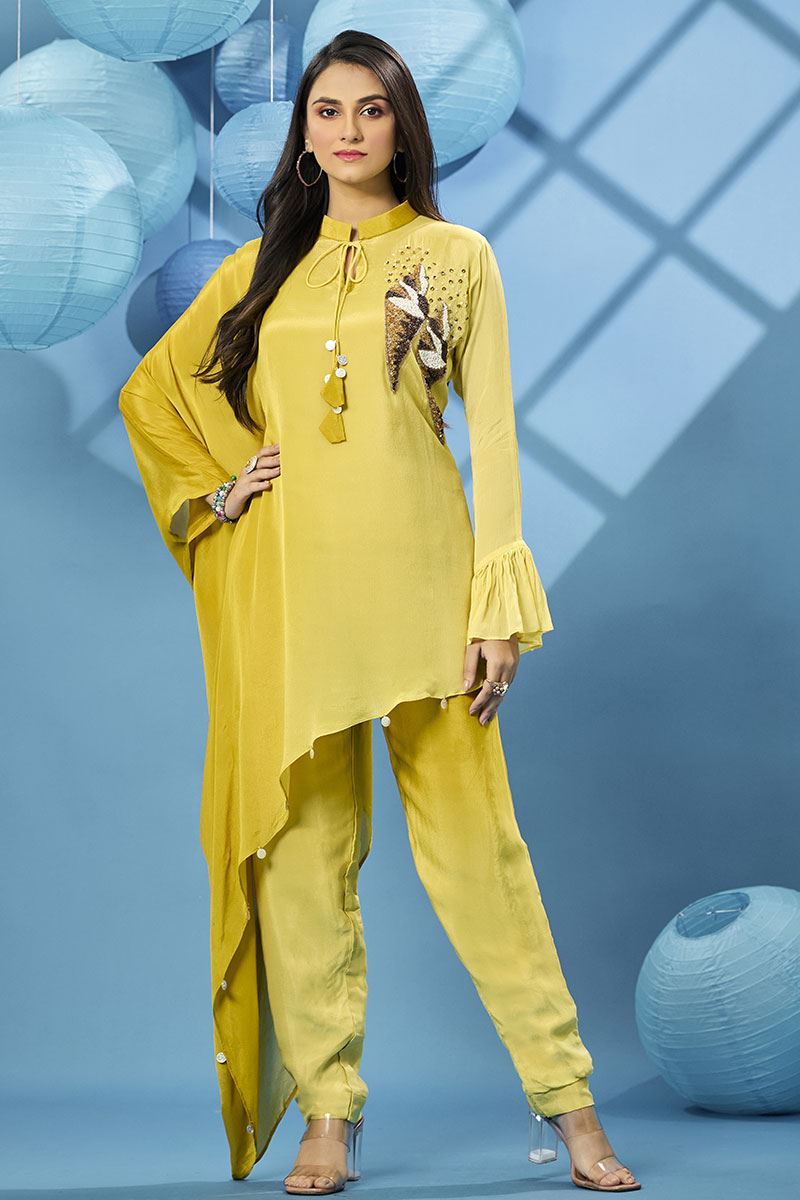 Stylish Yellow Designer Indo-Western Outfit for Party and Haldi