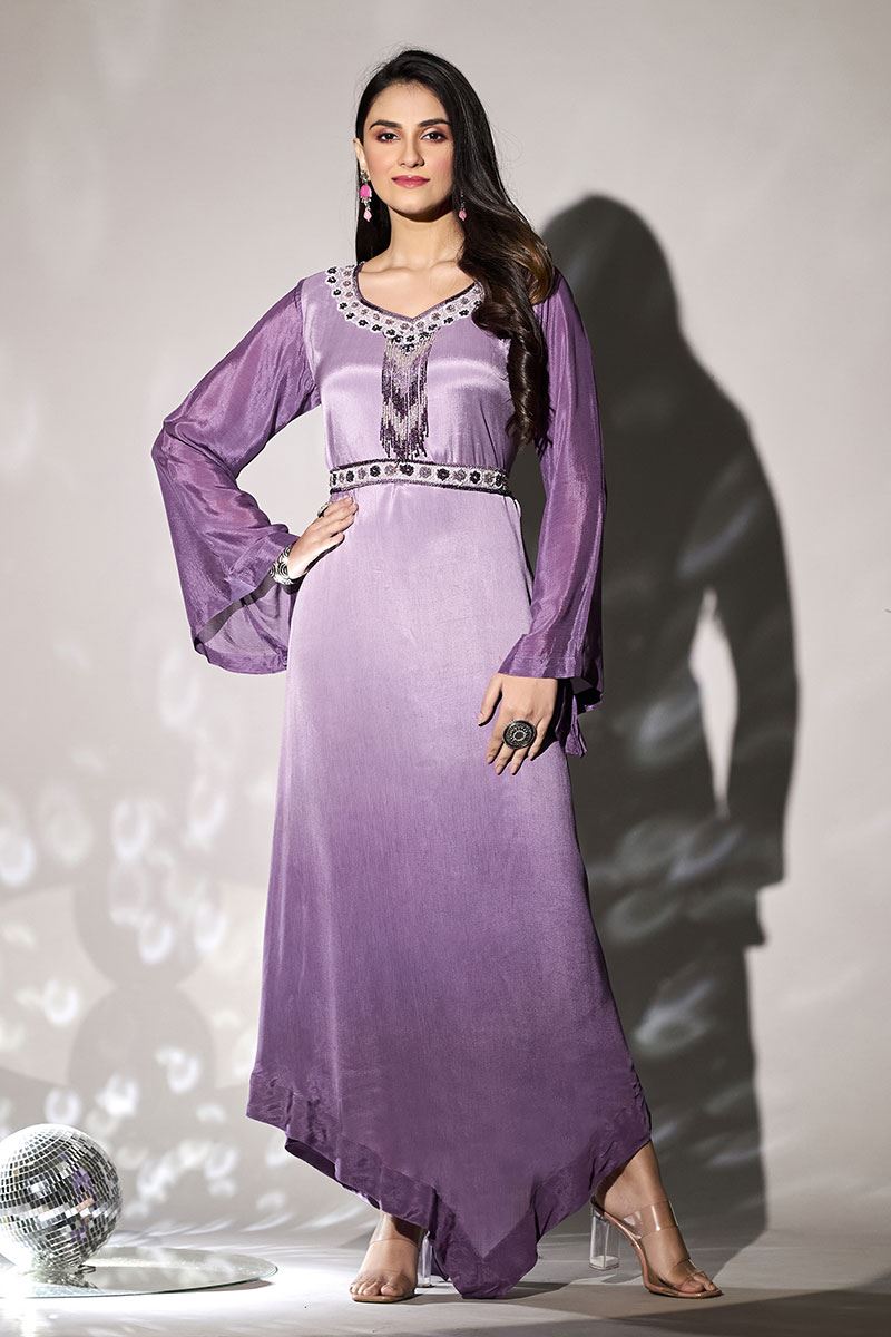 Striking Lavender Georgette Designer Gown for Party and Festive wear