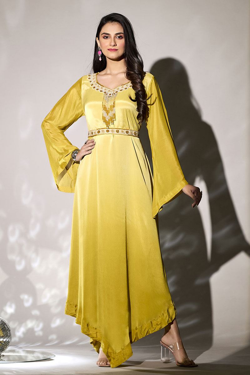 Mesmerizing Yellow Georgette Designer Gown for Party and Festive wear