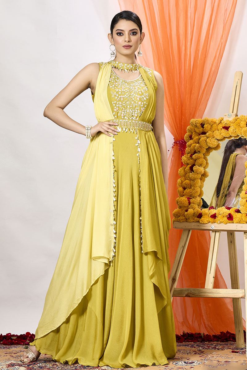 Exquisite Yellow Designer Dress for Party and Haldi