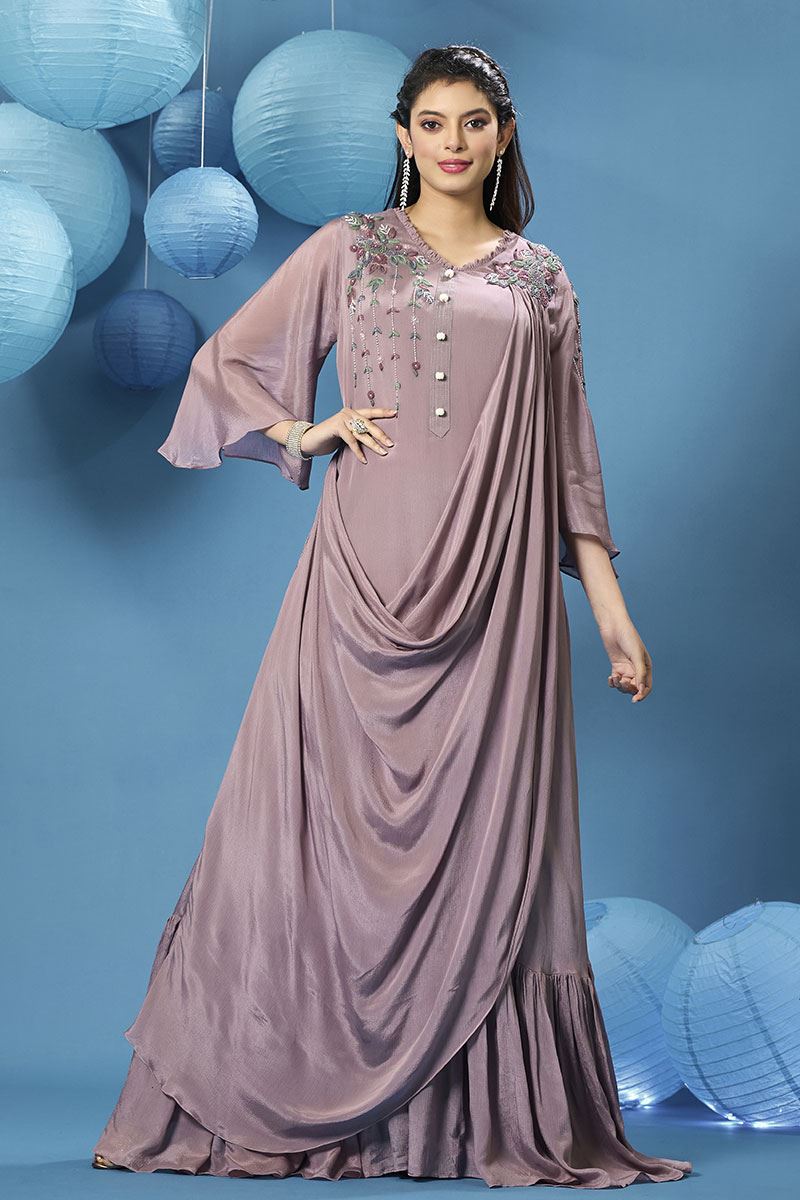 Divine Mauve Georgette Designer Gown for Party and Engagement
