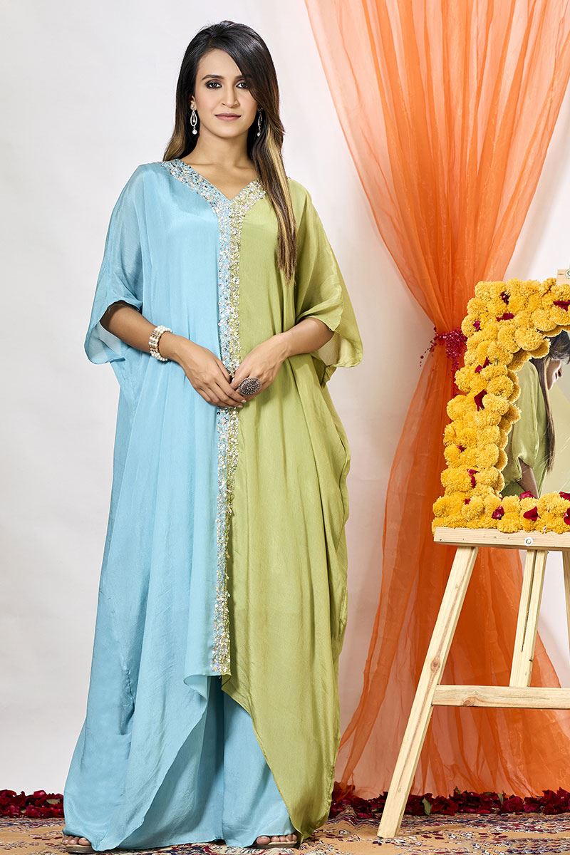 Awesome Blue and Green Designer Palazzo Suit for Party and Festivals