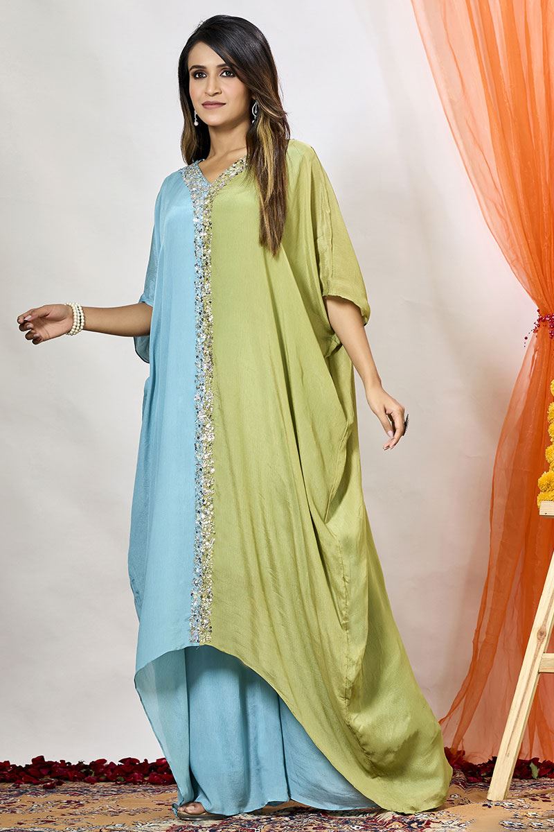 Awesome Blue and Green Designer Palazzo Suit for Party and Festivals