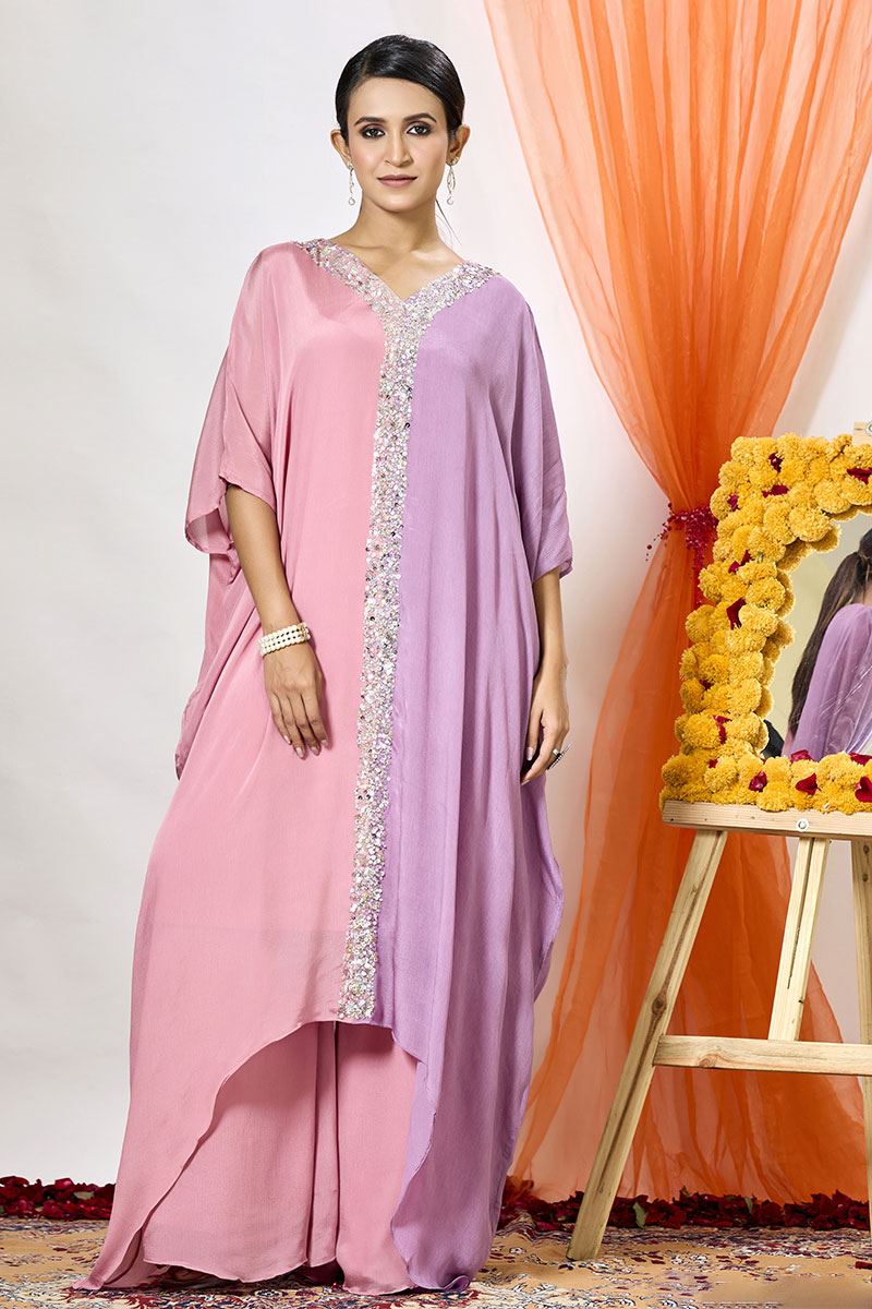 Stylish Pink and Lavender Designer Palazzo Suit for Party