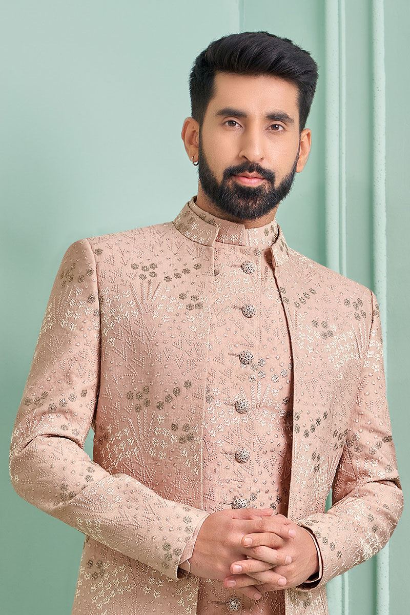 Captivating Light Onion Designer Indo-Western Sherwani for Sangeet and Engagement