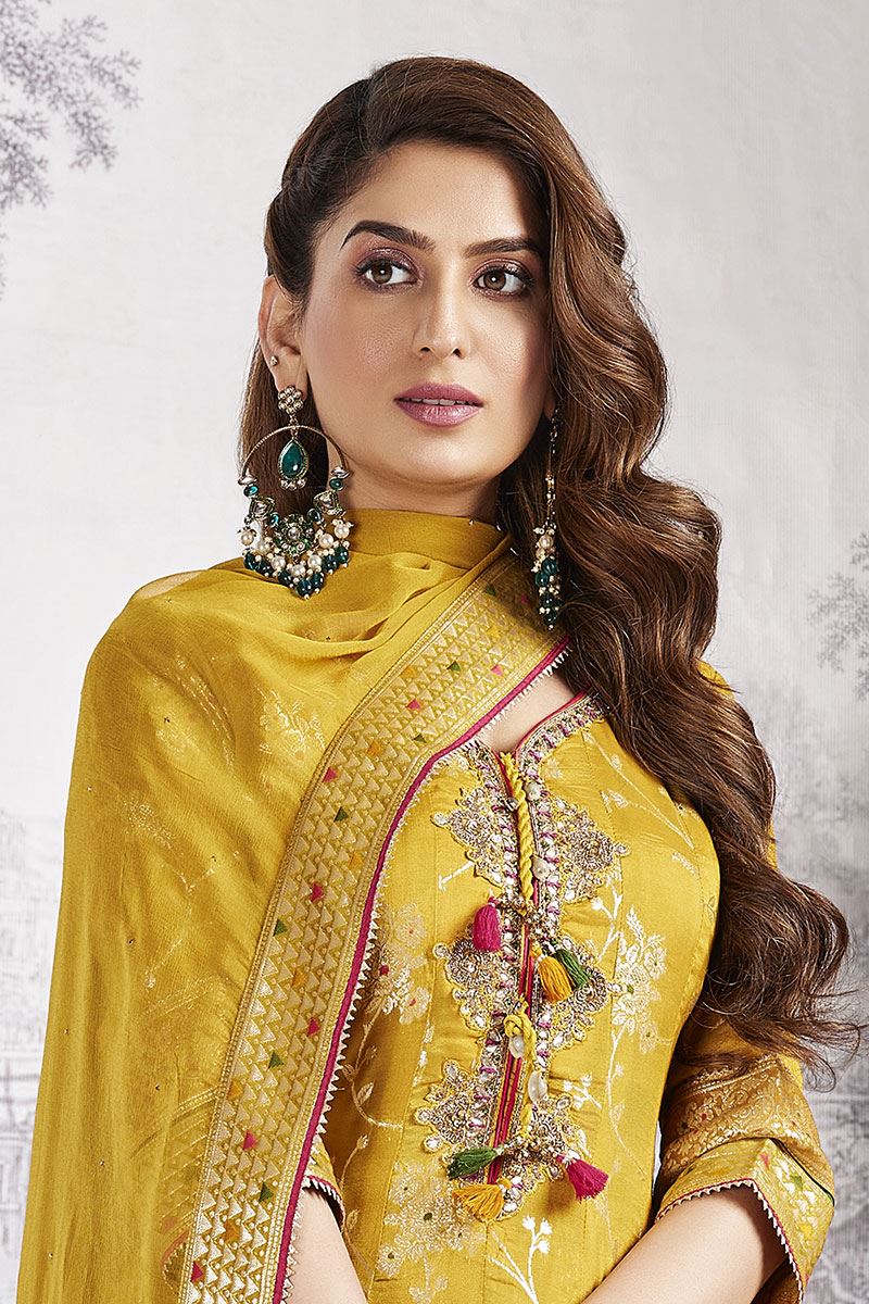Dazzling Yellow Designer Palazzo Suit for Party and Haldi