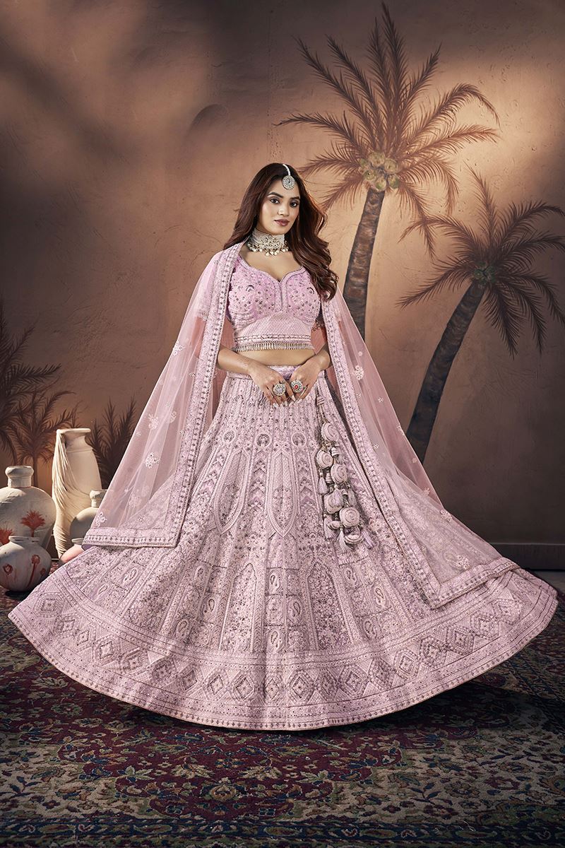 Breathtaking Baby Pink Premium Net Designer Lehenga Choli for Engagement and Reception