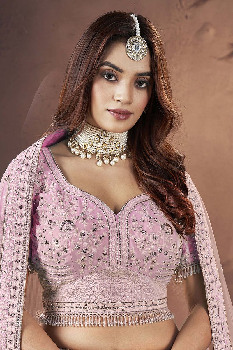 Breathtaking Baby Pink Premium Net Designer Lehenga Choli for Engagement and Reception