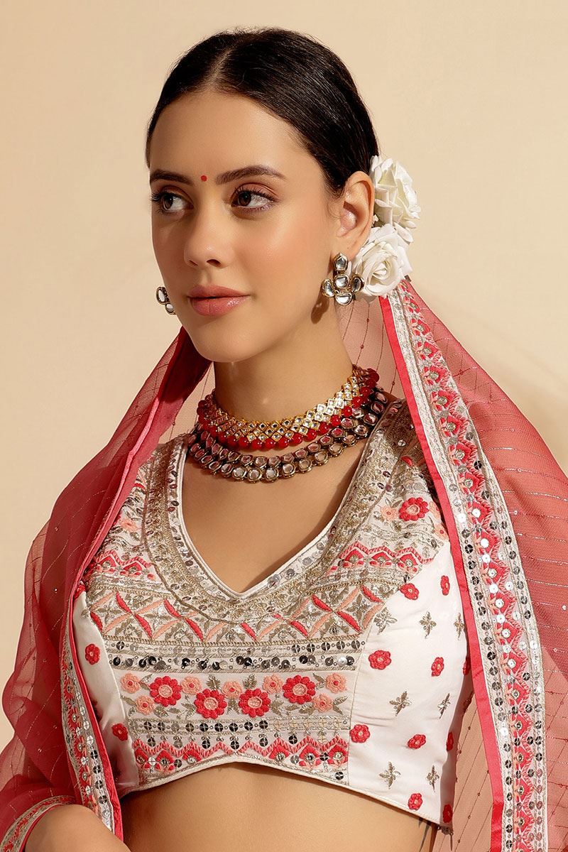 Creative White Premium Georgette Designer Indo-Western Lehenga Choli for Party