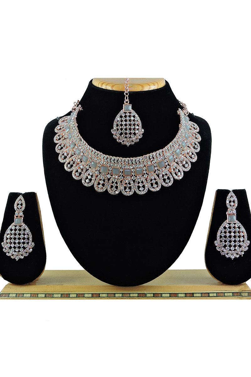 Glamorous Grey Designer Necklace Set for Party and Engagement