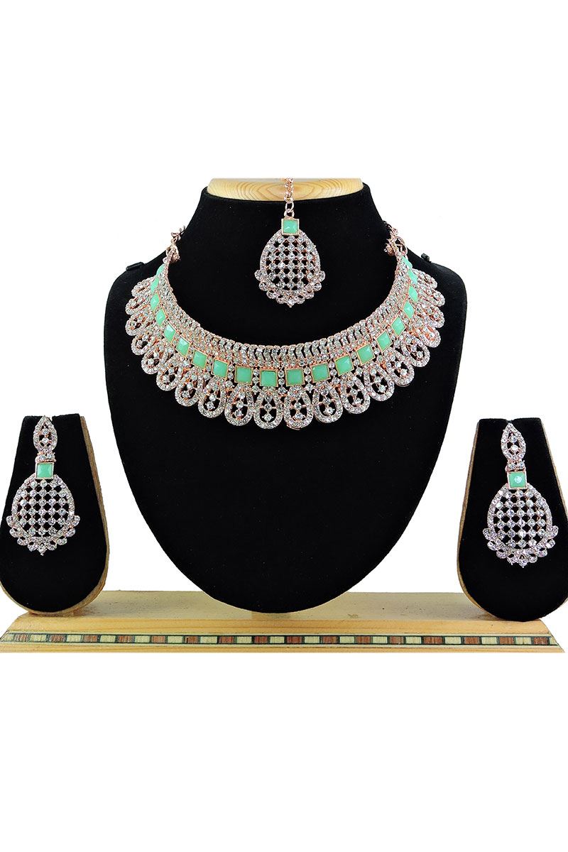 Attractive Mint Designer Necklace Set for Party and Engagement