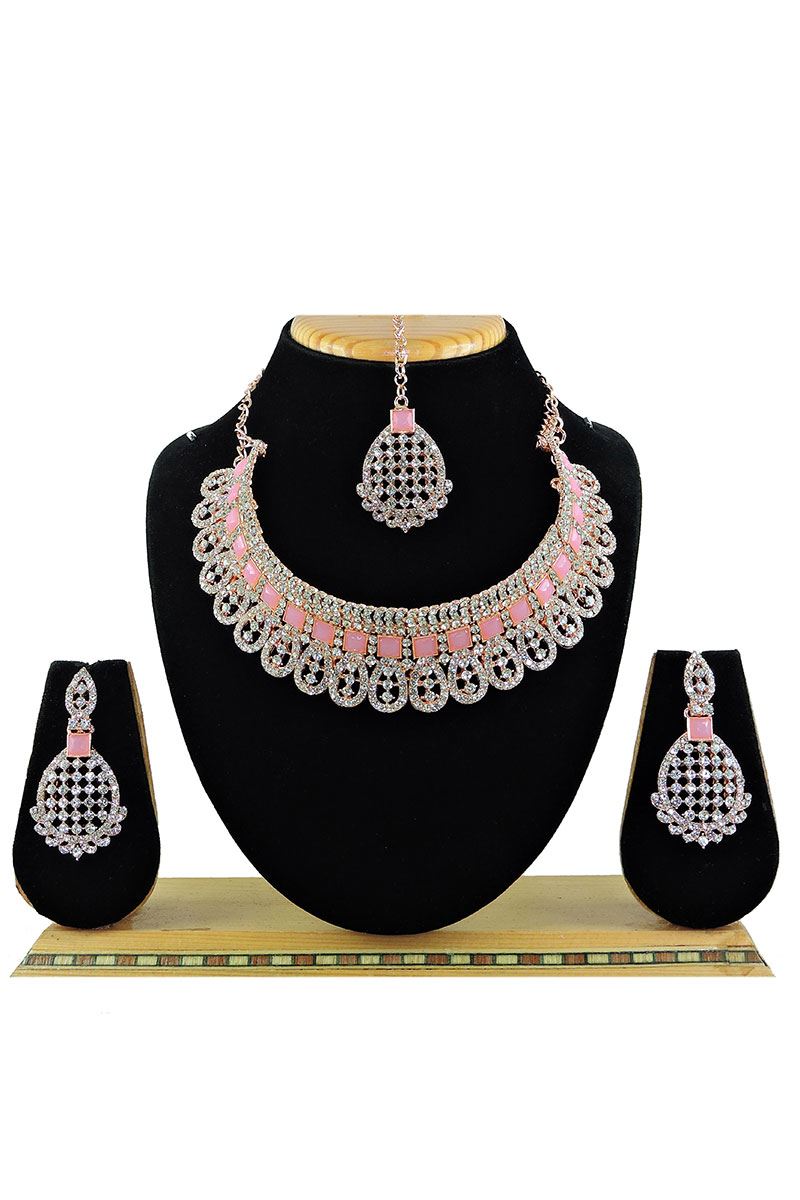Beautiful Pink Designer Necklace Set for Party and Sangeet