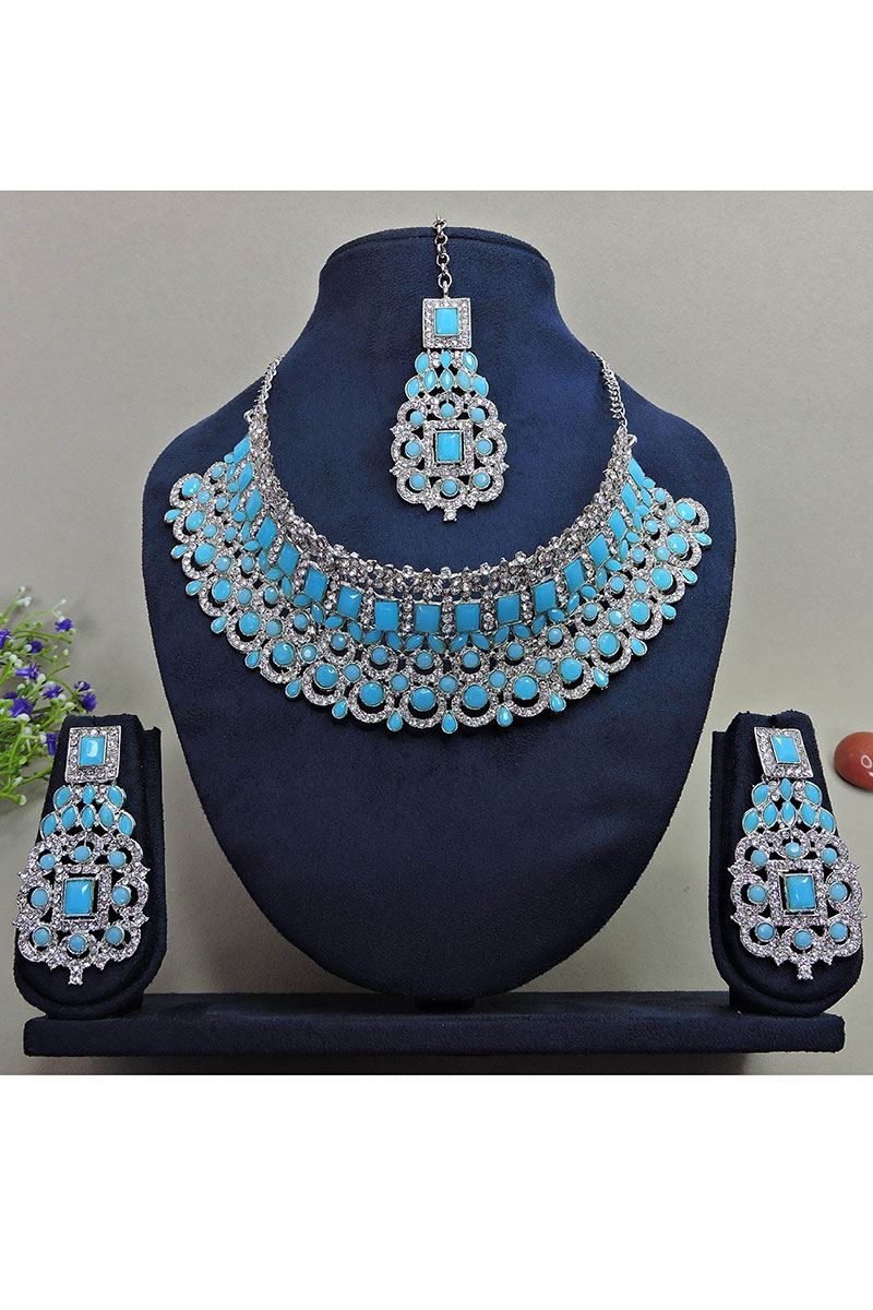 Classy Firozi Designer Necklace Set for Party and Festivals