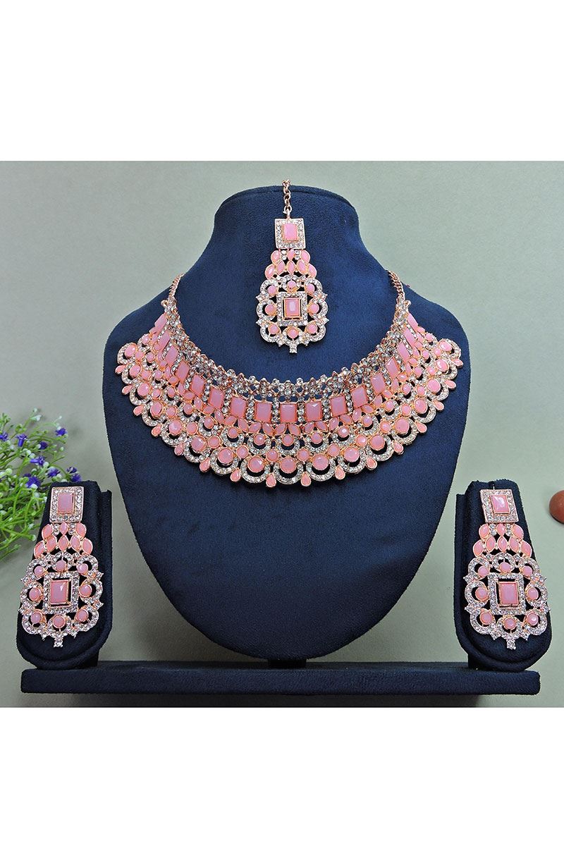 Smashing Rose Pink Designer Necklace Set for Party and Sangeet