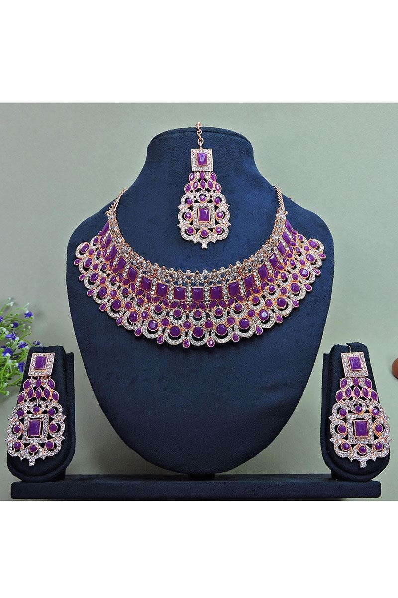 Charismatic Rose Purple Designer Necklace Set for Party