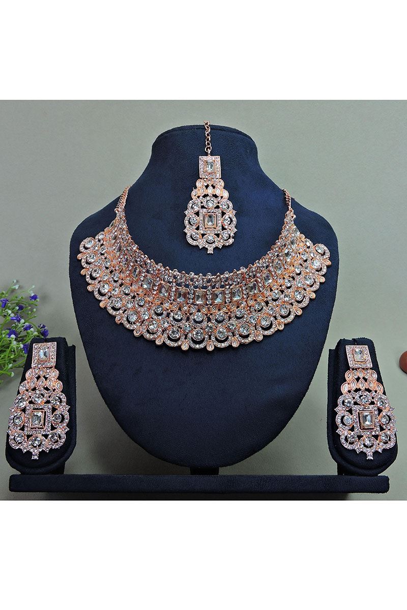 Ethnic Rose White Designer Necklace Set for Party and Engagement