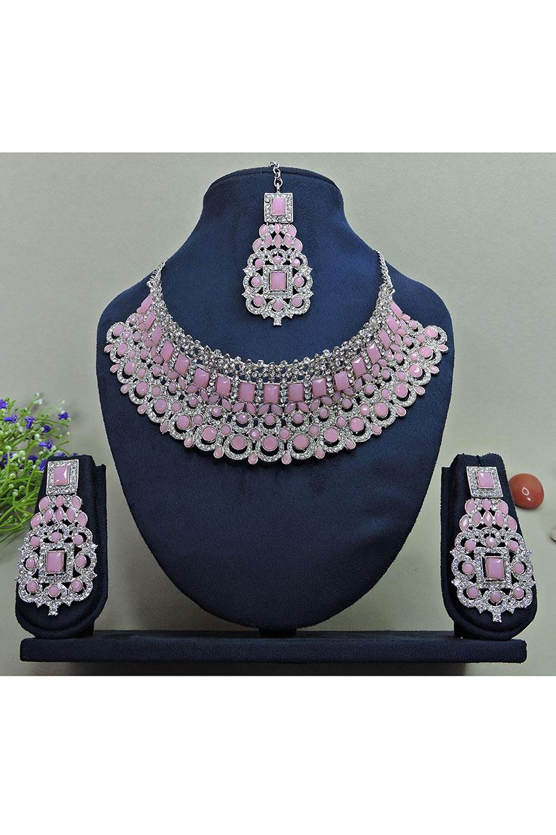 Exuberant Pink Designer Necklace Set for Party and Sangeet