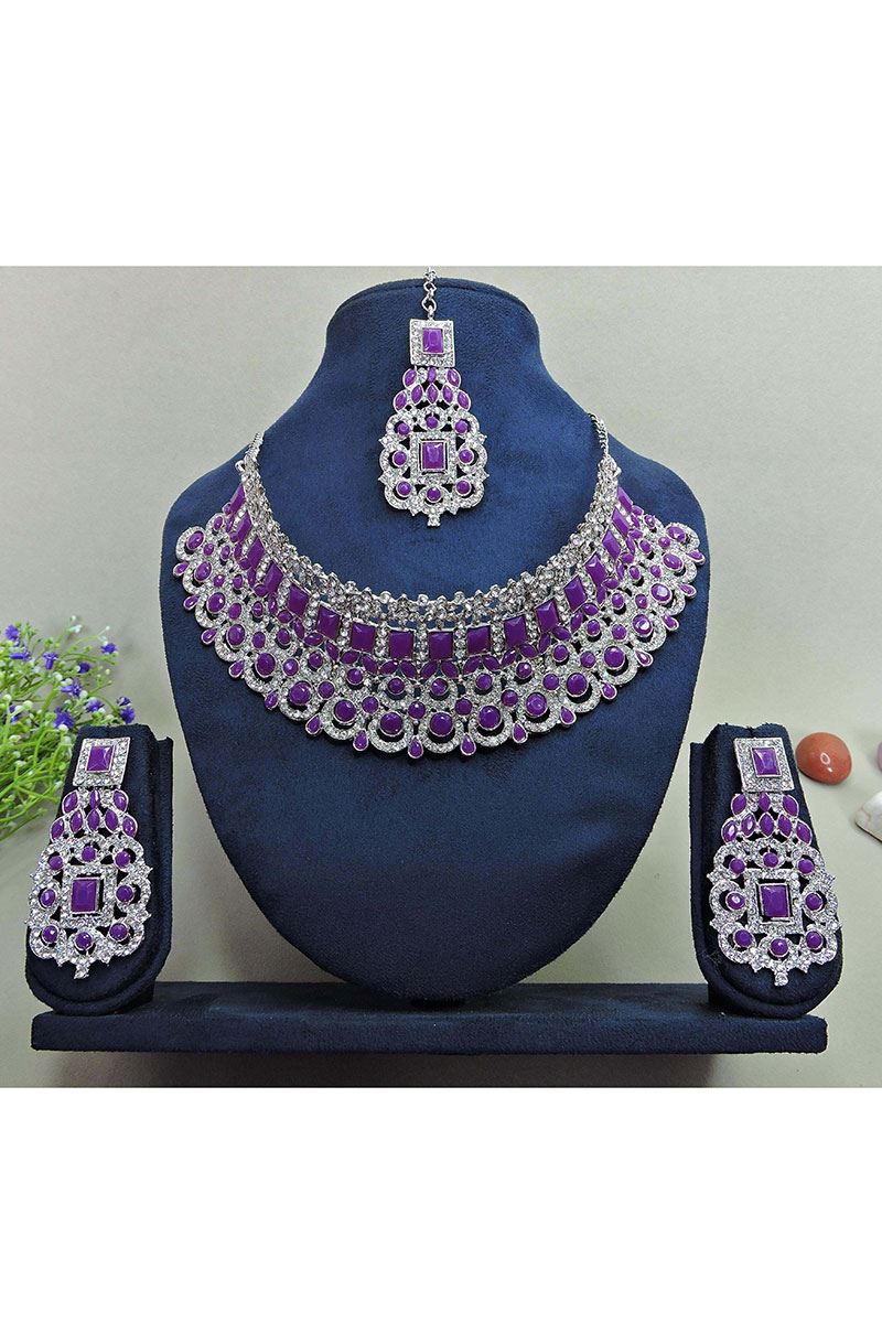 Charming Purple Designer Necklace Set for Party and Sangeet