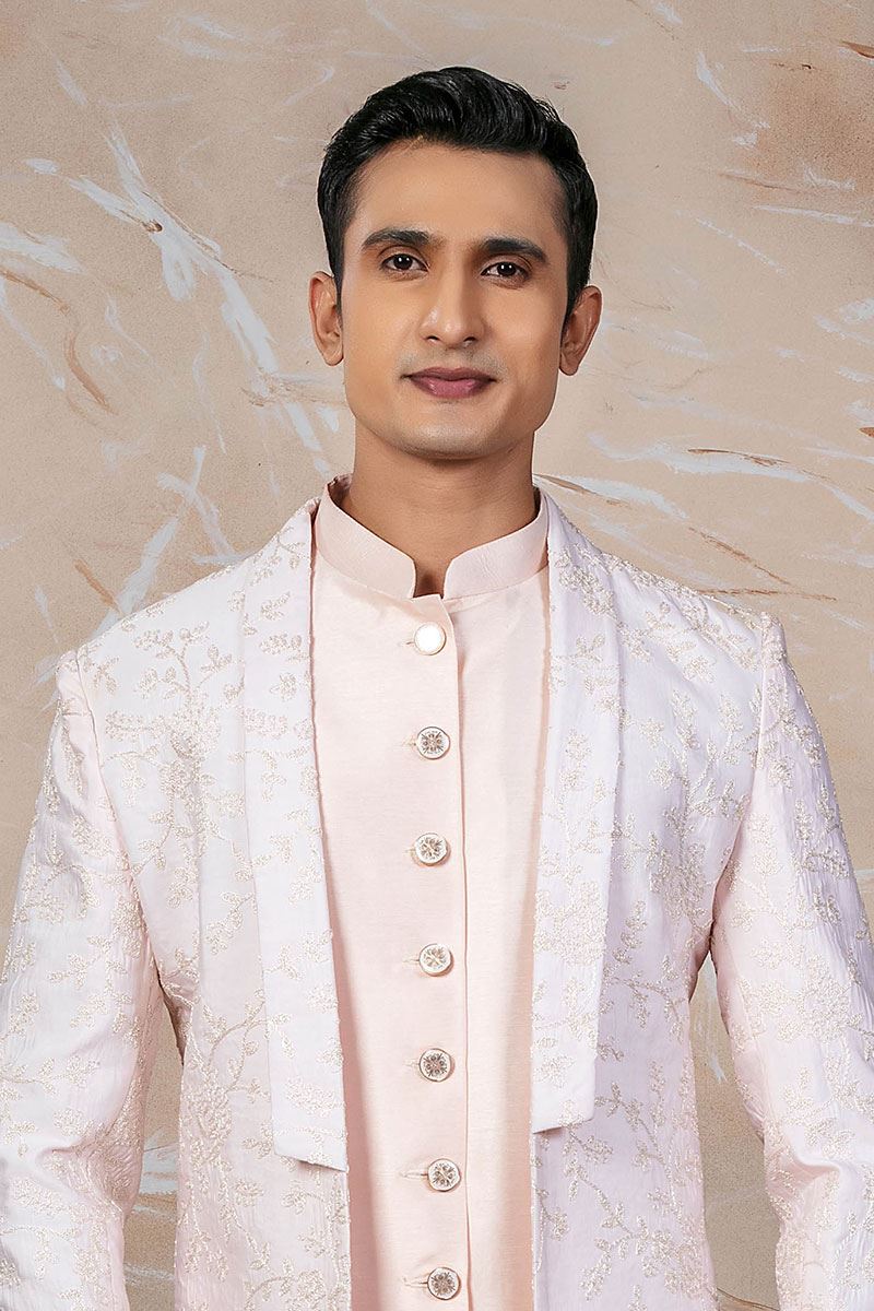Amazing Peach Designer Indo-Western Sherwani Set for Engagement and Reception