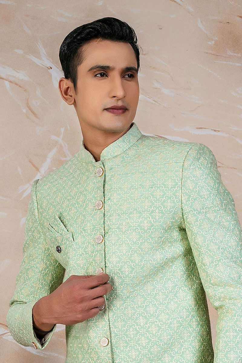 Elegant Sea Green Designer Sherwani Set for Reception and Engagement
