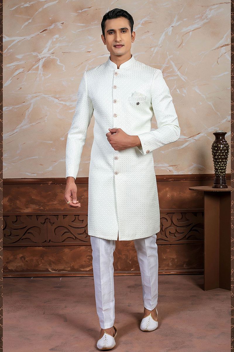 Marvelous Cream Designer Sherwani Set for Engagement and Wedding