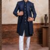 Exuberant Blue Designer Indo-Western Sherwani Set for Sangeet and Reception