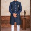 Aesthetic Blue Designer Indo-Western Sherwani Set for Sangeet and Engagement