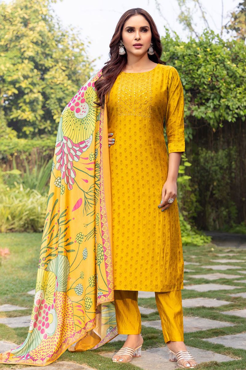 Irresistible Art Silk Designer Salwar Suit for Festival and Haldi