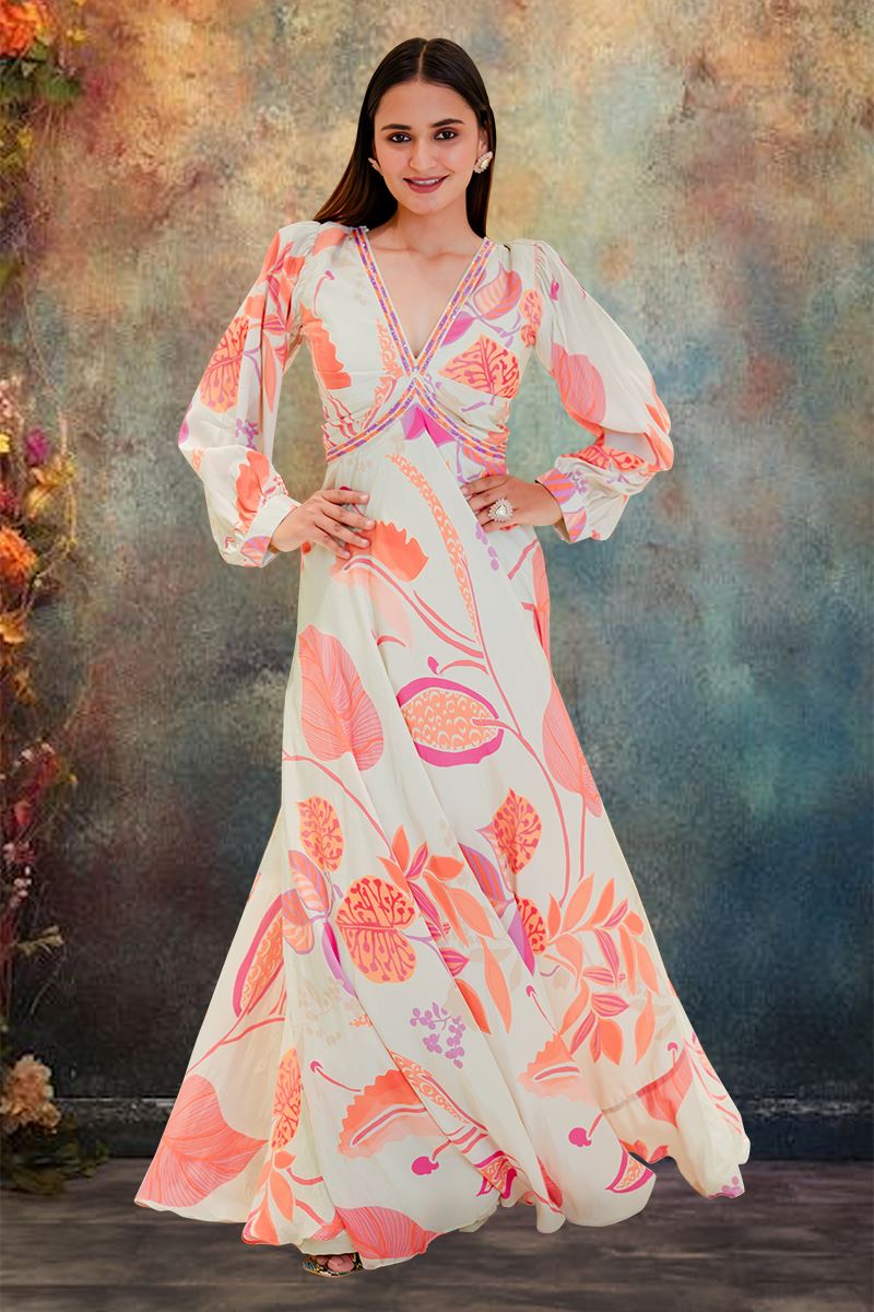 Heavenly Printed Designer Indo-Western Long Gown for Party and Sangeet