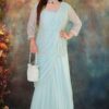 Sky Blue Heavenly Designer Indo-Western Long Gown for Party and Sangeet