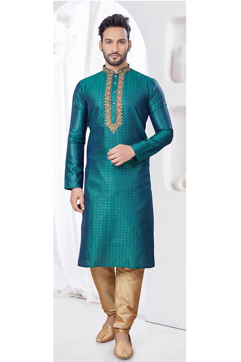 Captivating Rama Green Designer Kurta and Churidar Set for Wedding and Festivals