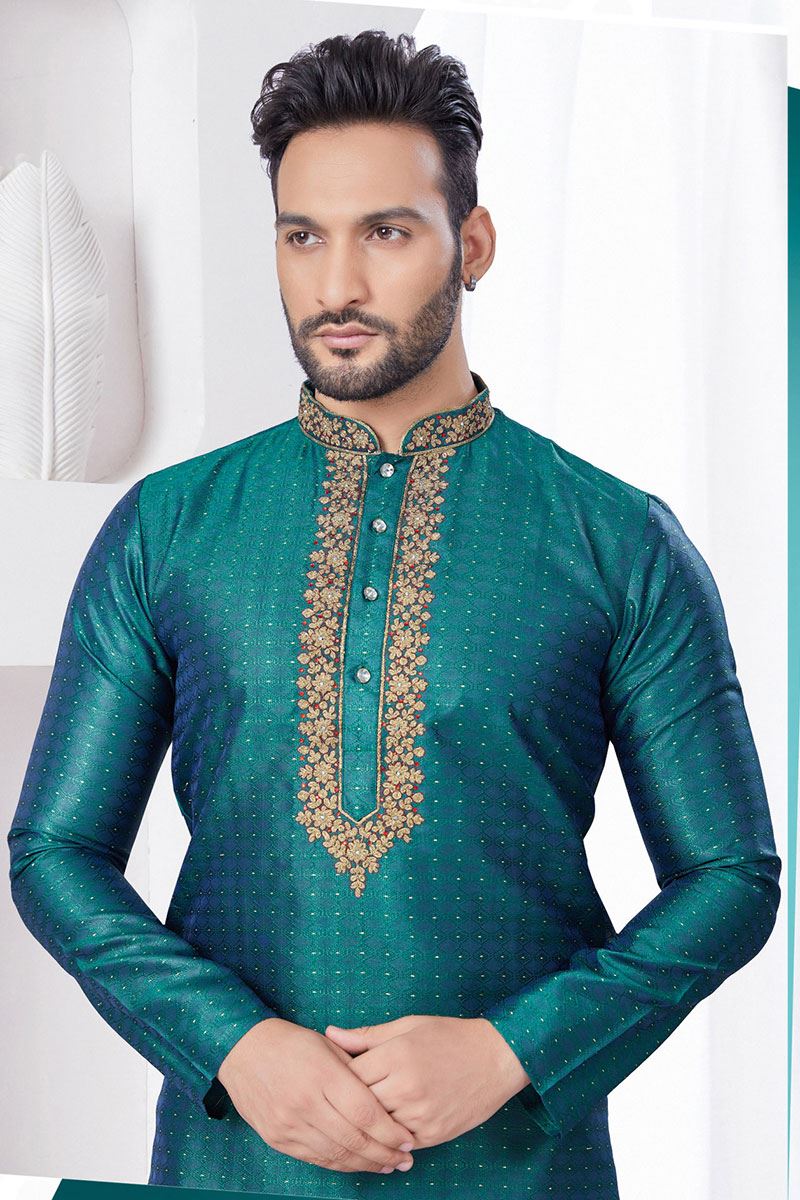 Captivating Rama Green Designer Kurta and Churidar Set for Wedding and Festivals