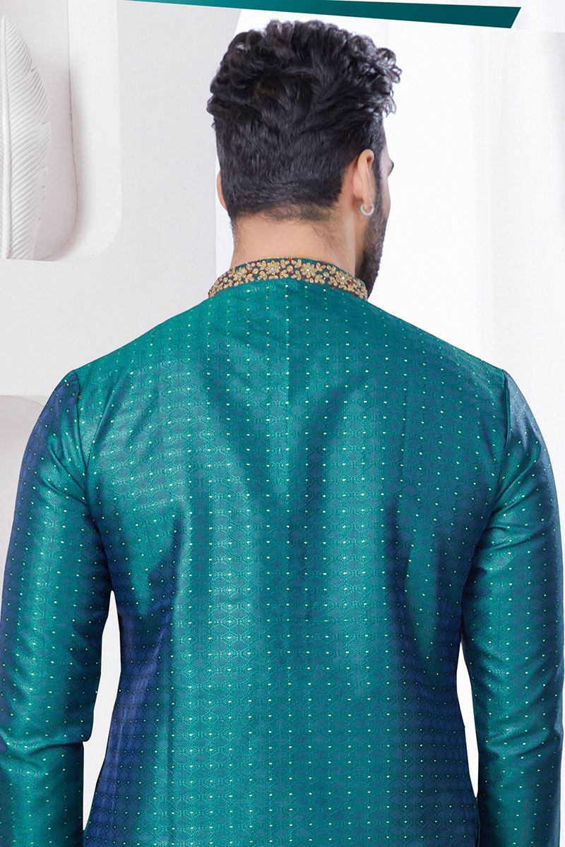 Captivating Rama Green Designer Kurta and Churidar Set for Wedding and Festivals