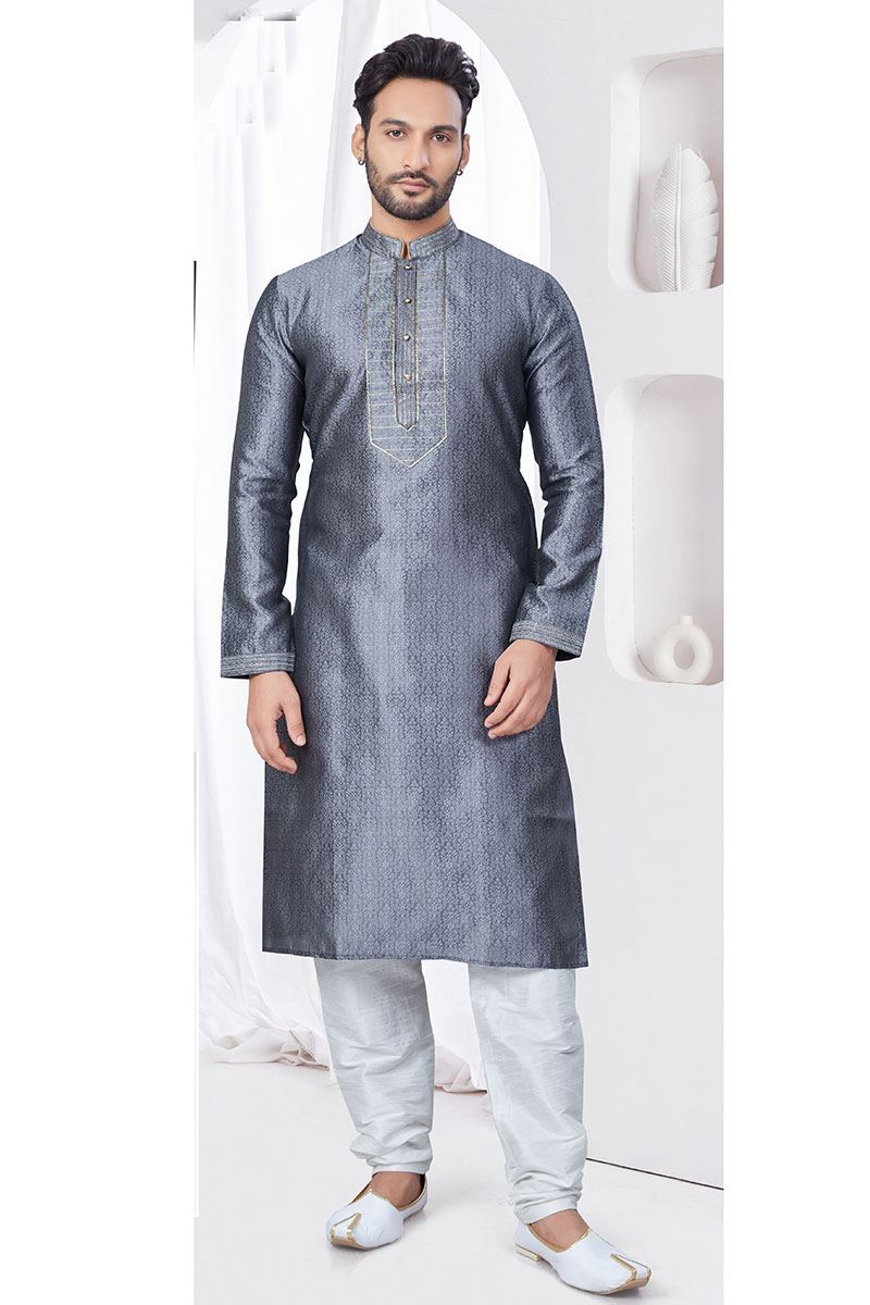 Delightful Grey Designer Kurta and Churidar Set for Party and Sangeet
