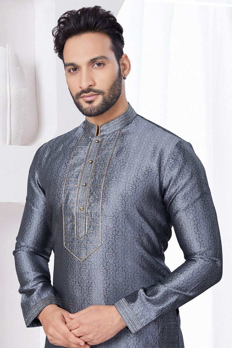 Delightful Grey Designer Kurta and Churidar Set for Party and Sangeet