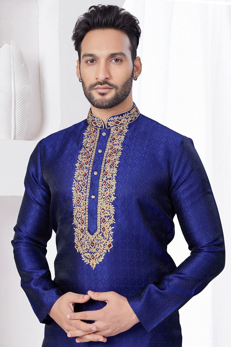 Enticing Royal Blue Designer Kurta and Churidar Set for Wedding and Reception
