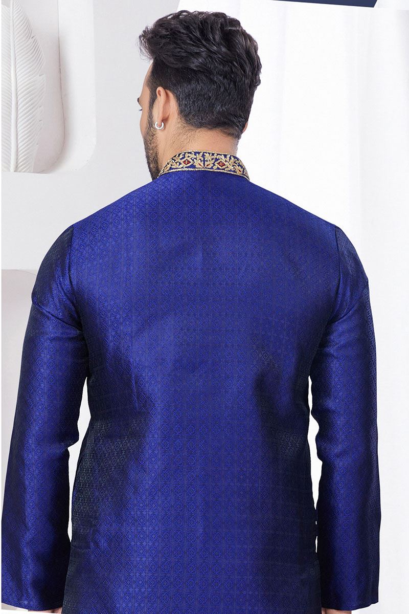 Enticing Royal Blue Designer Kurta and Churidar Set for Wedding and Reception