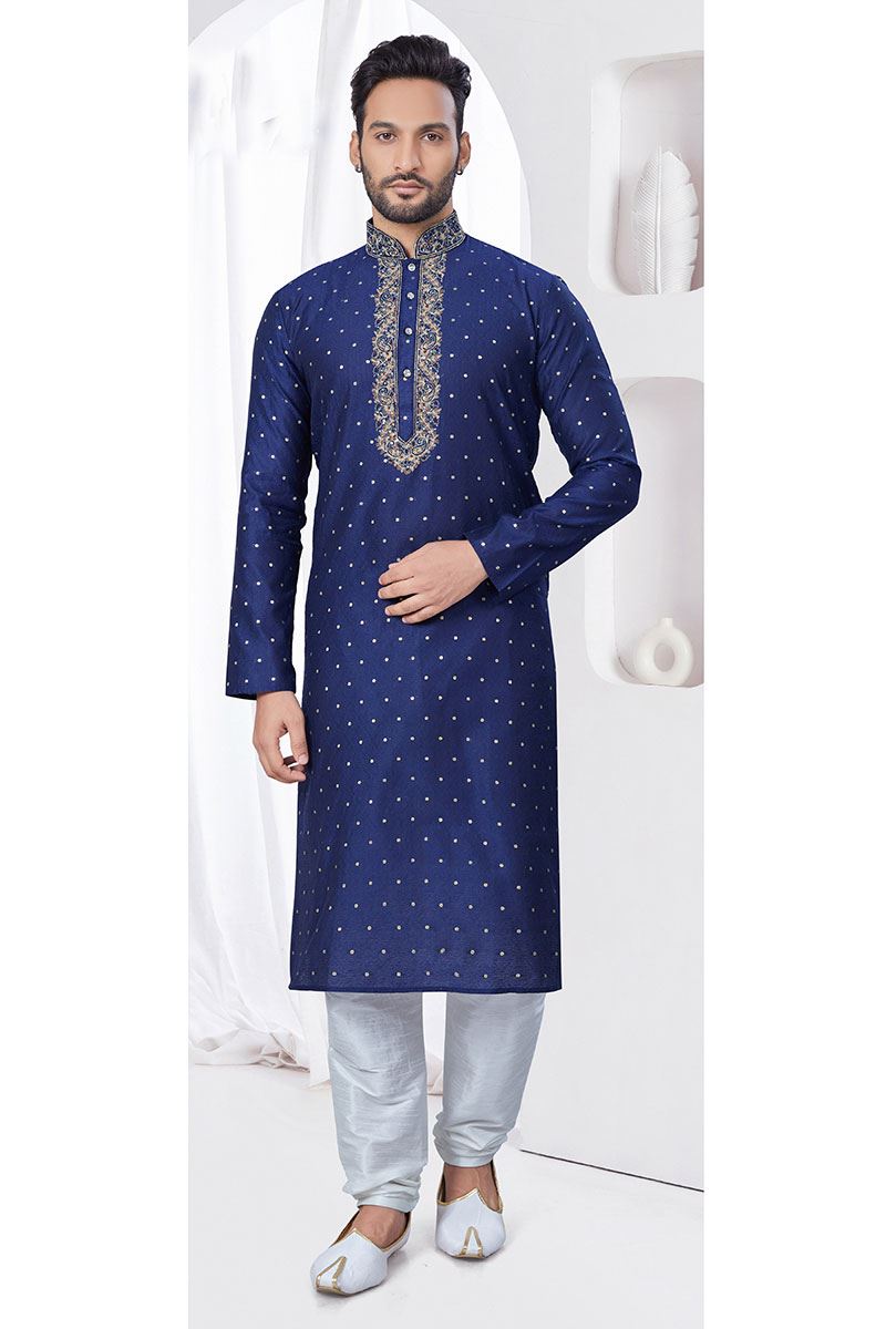 Aesthetic Navy Blue Designer Kurta and Churidar Set for Wedding and Reception