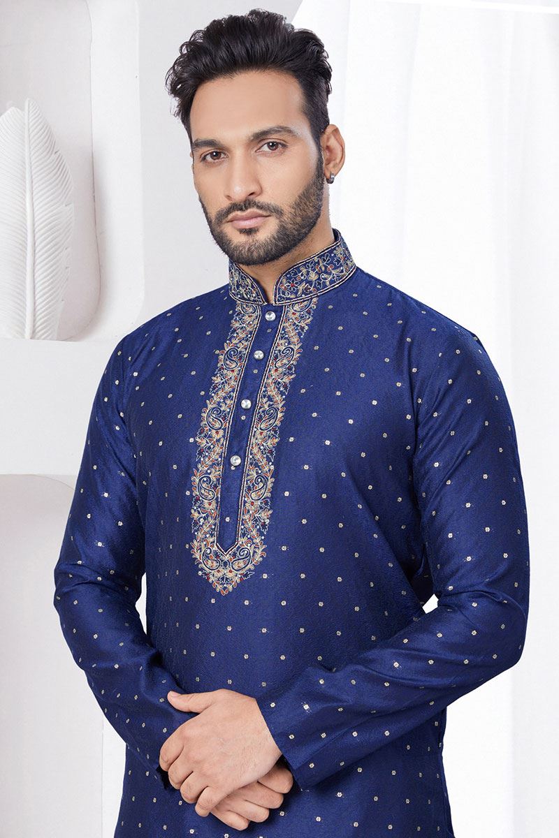 Aesthetic Navy Blue Designer Kurta and Churidar Set for Wedding and Reception