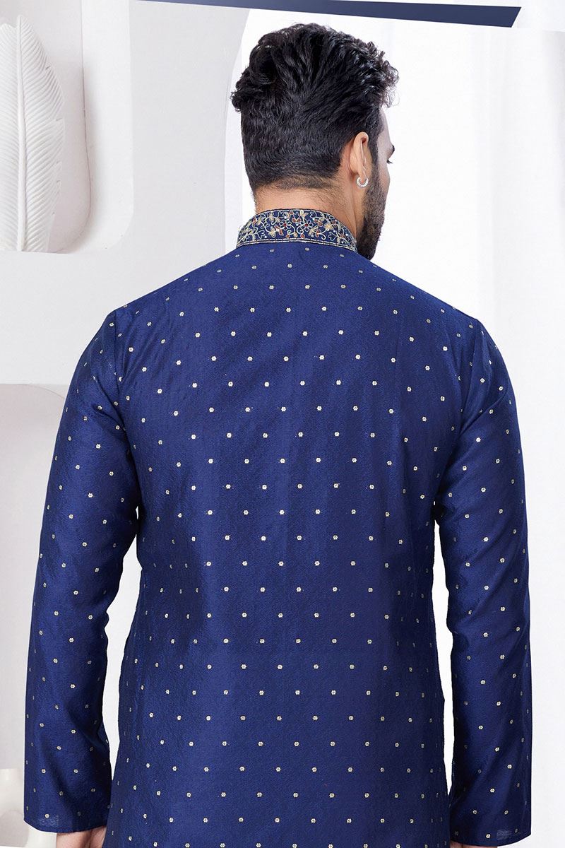 Aesthetic Navy Blue Designer Kurta and Churidar Set for Wedding and Reception